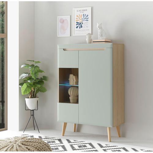 INOSIGN Vitrine »Torge, Hochschrank, Glasvitrine, Standvitrine, Vitrinenschrank«, (1 St.), in drei verschiedenen Farben verfügbar, Glastür & -boden, 90 cm breit