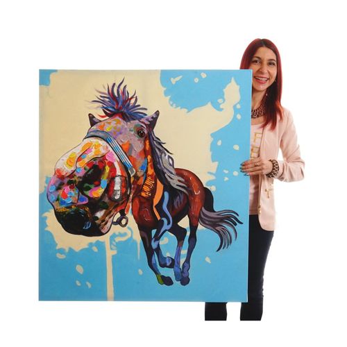 Wandbild Pferd, 100% handgemaltes Ölgemälde 3D-Bild Gemälde XL, 100x90cm