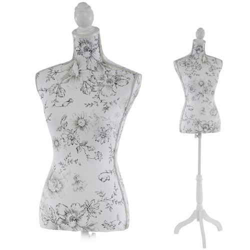Schneiderpuppe T223, Schaufensterpuppe Torso weiblich, Fiberglas ~ Weiß mit Blumen