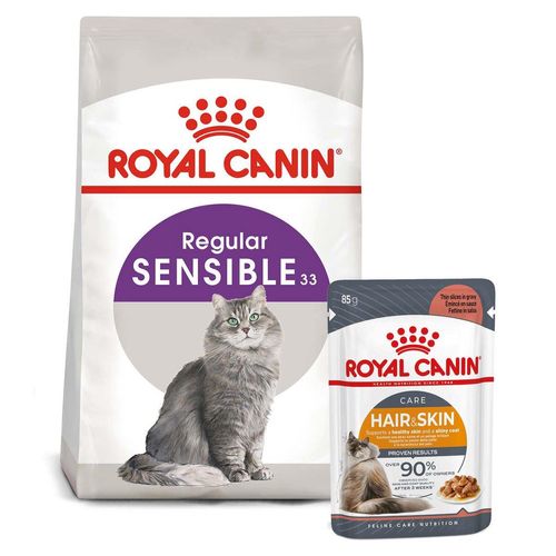 ROYAL CANIN SENSIBLE Trockenfutter 10kg + INTENSE BEAUTY Nassfutter 48x85g