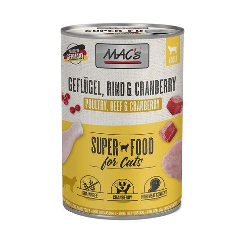 MAC's Cat Fleischmenü Geflügel, Rind und Cranberry 12x400g