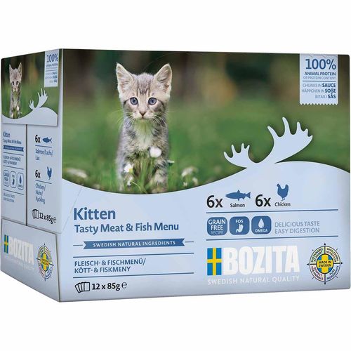 Bozita Pouch Häppchen in Soße Multibox Fisch & Fleisch Kitten 12x85g