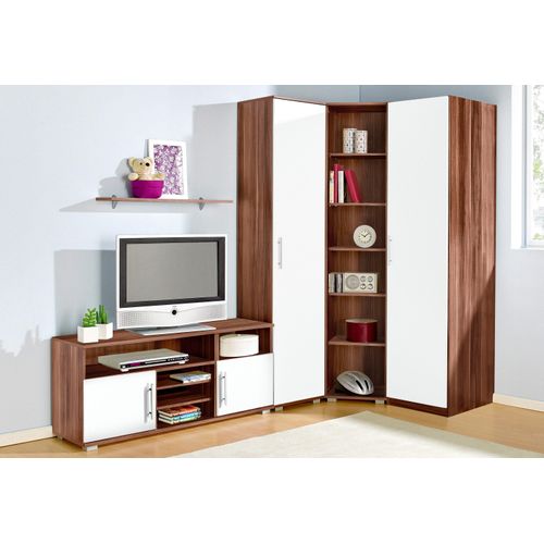 Jugendzimmer-Set PRIESS, weiß (nussbaumfarben, weiß), mit 1-trg. Kleiderschrank, Schlafzimmermöbel-Sets