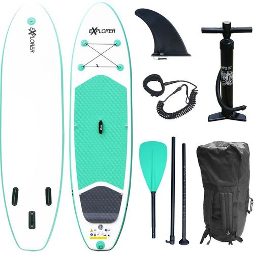 SUP-Board EXPLORER "Stand Up Paddleset Explorer 300" Wassersportboards Gr. 300x76x12,7cm 300cm, grün (mint, weiß)