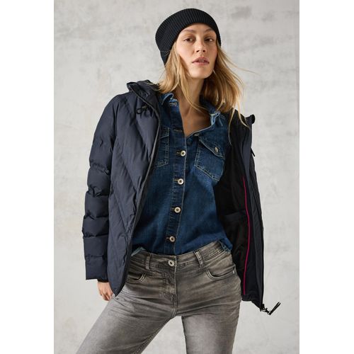 Outdoorjacke CECIL Gr. XL (44), blau (schwarz navy blau) Damen Jacken mit Kapuze und verschweißten Nähten