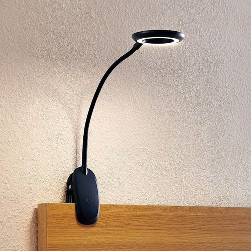 Prios LED-Klemmleuchte Harumi, schwarz, Akku, USB, 51 cm