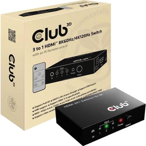 club3D HDMI Switchbox 3 Port HDMI-Switch mit Fernbedienung 7680 x 4320 Pixel