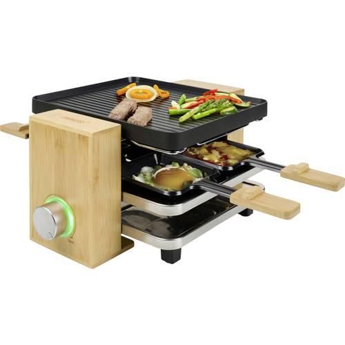 Princess Pure 4 Raclette 4 Pfännchen, Antihaftbeschichtung Schwarz, Bambus