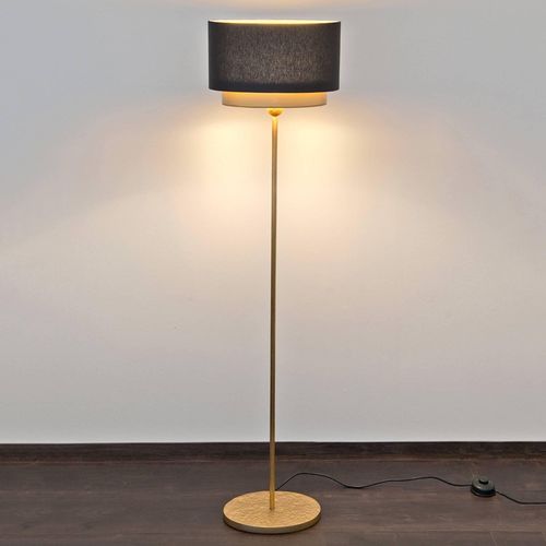 Stehlampe Mattia, Schirm oval und doppelt, schwarz