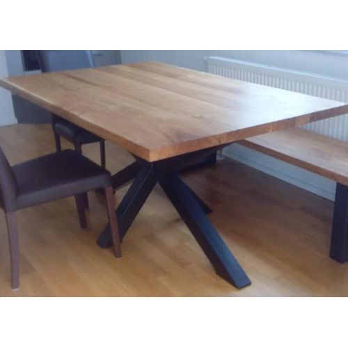 Tisch mit gerader Kante und Spinnenbeinen 180x90cm, Tischplatte aus massiver Eiche, Tischplatte aus massiver Eiche, Esstisch, Küchentisch