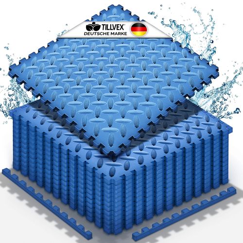 tillvex® Pool Bodenschutzmatte Blau - 60 Stück | Unterlegmatte für Pool & Planschbecken | Poolmatte Bodenmatte Outdoor | Poolunterlage Bodenschutz Matten wärmeisolierend | Whirlpool Bodenfolie weich