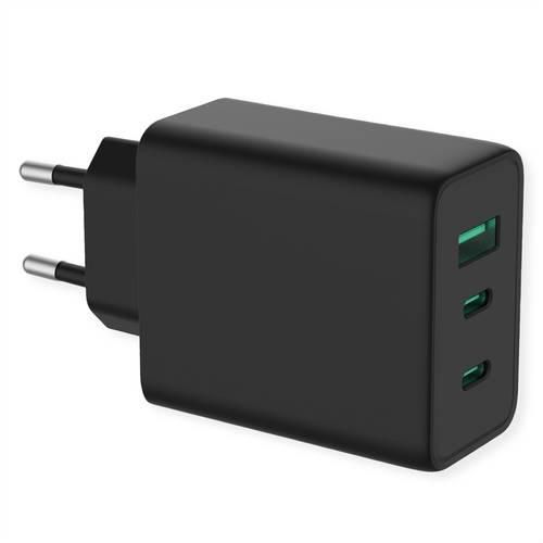 VALUE USB Charger mit Euro-Stecker, 3-Port (Typ-A, 2x Typ-C), 65W, GaN