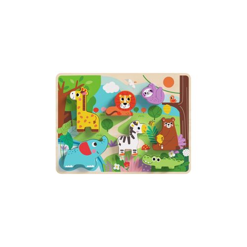 Tooky Toy 3D Kinder Holz-Puzzle Tiere, 8-teiliges Steckpuzzle, ab 12 Monaten braun