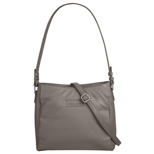 Shopper BRUNO BANANI, Damen, Gr. B/H/T: 27cm x 25cm x 10cm onesize, grau, Leder, unifarben, leicht glänzend, Taschen, echt Leder