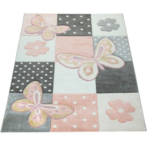 Kinderteppich PACO HOME "Cosmo 220" Teppiche Gr. B: 200cm, 12mm, L: 290cm, bunt (mehrfarbig) Kinder 3D-Design, Patchwork Muster, niedliches Motiv Schmetterlinge & Punkte