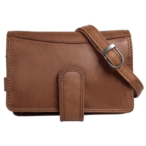 Umhängetasche CLUTY, Damen, Gr. B/H/T: 18cm x 13cm x 9cm onesize, braun (cognac), Leder, gepflegt, Taschen, echt Leder