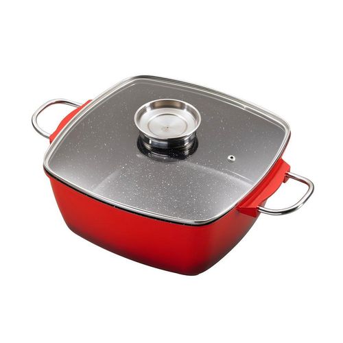 Bräter KING, rot, B:28cm H:16cm L:28cm, Töpfe, mit Glasdeckel und Aromaknopf, Induktion