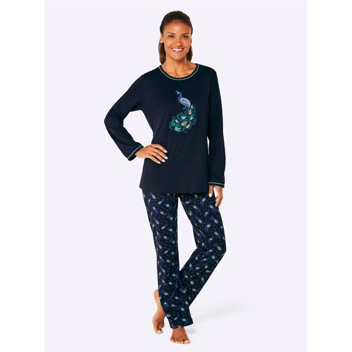 Schlafanzug COMTESSA Gr. 52/54, blau (marine, blaugrün, bedruckt) Damen Homewear-Sets