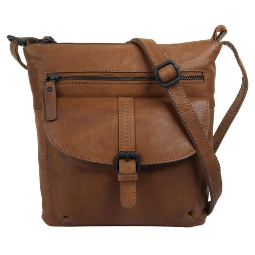 Umhängetasche X-ZONE, Damen, Gr. B/H/T: 24cm x 23cm x 3cm onesize, braun (cognac), Leder, unifarben, Taschen, echt Leder