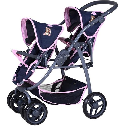 Puppen-Zwillingsbuggy KNORRTOYS "Milo - Navy Pink Bear" Puppenwagen bunt (navy pink) Kinder