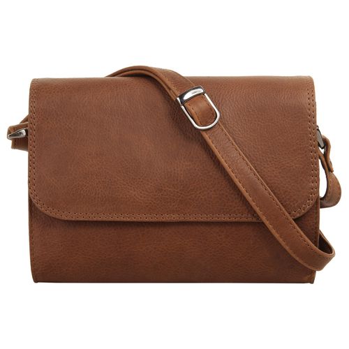 Umhängetasche CLUTY, Damen, Gr. B/H/T: 20cm x 15cm x 6cm onesize, braun (cognac), Leder, vintage, Taschen, echt Leder