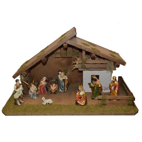 Krippe ALFRED KOLBE "Krippenstall" Weihnachtskrippen braun mit 13 cm Poly-Figuren 11tlg.