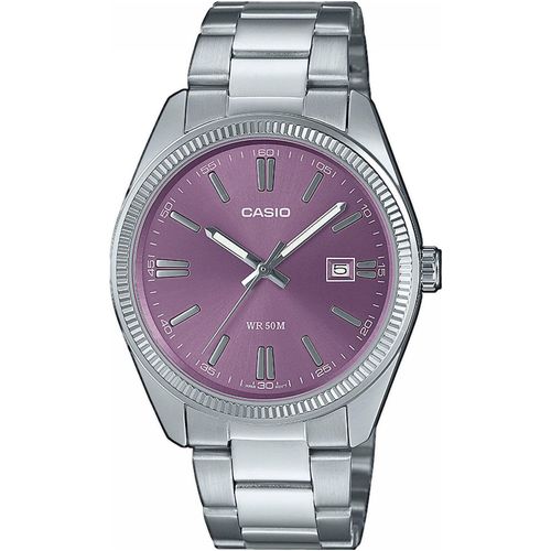 Quarzuhr CASIO TIMELESS COLLECTION Armbanduhren silberfarben (edelstahlfarben, lila) Damen Armbanduhr, Herrenuhr, Damenuhr, analog, Datum, Neo-Display