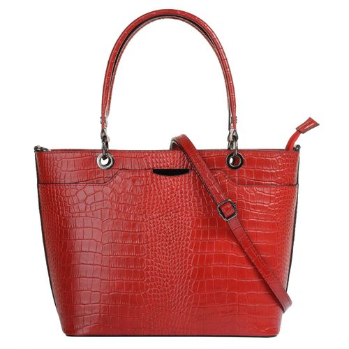 Henkeltasche CLUTY, Damen, Gr. B/H/T: 30cm x 22cm x 10cm onesize, rot, Leder, Reptilienprägung, Taschen, echt Leder, Made in Italy