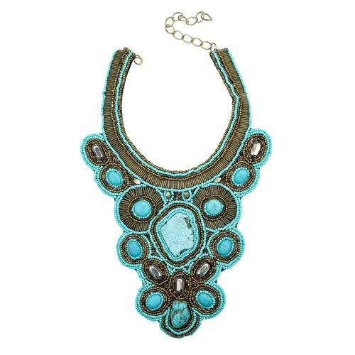 Statementkette "Ava", Damen, Gr. onesize, Glas, grün, COLLEZIONE ALESSANDRO, Basic, Halsketten Statementkette, opulente Statementkette mit großen Türkissteinen