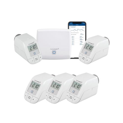 HOMEMATIC IP Heizkörperthermostat "Bundle Starter Set Heizen + 3x HKT basic" Heizkörperthermostate Access Point + 5 x Homematic IP Heizkörperthermostat - basic Gr. 5 St., weiß (grundfarbe)