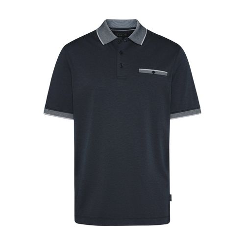 Poloshirt BUGATTI Gr. 4XL, blau (schwarz navy) Herren Shirts farbliche Akzente an Kragen, Brusttasche und Ärmelsaum