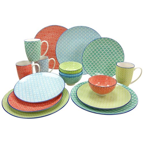 Kombiservice CREATABLE "Geschirr-Set Mediterran" Geschirr-Sets Gr. 16 tlg., bunt (rot, blau, grün, petrol) Service, 16 Teile, für 4 Personen