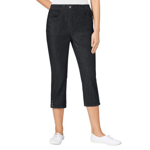 Caprijeans CLASSIC BASICS, Damen, Gr. 42, Normalgrößen, schwarz (schwarz, denim), 78% Baumwolle, 20% Polyester, 2% Elasthan, unifarben, 3/4-Länge, Jeans