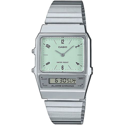 Chronograph CASIO VINTAGE Armbanduhren silberfarben (edelstahlfarben, hellgrün) Damen Quarzuhr, Armbanduhr, Damenuhr, Herrenuhr, Edelstahlarmband, analog