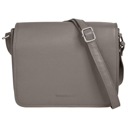 Umhängetasche BRUNO BANANI, Damen, Gr. B/H/T: 24cm x 19cm x 7cm onesize, grau, Leder, unifarben, leicht glänzend, Taschen, echt Leder