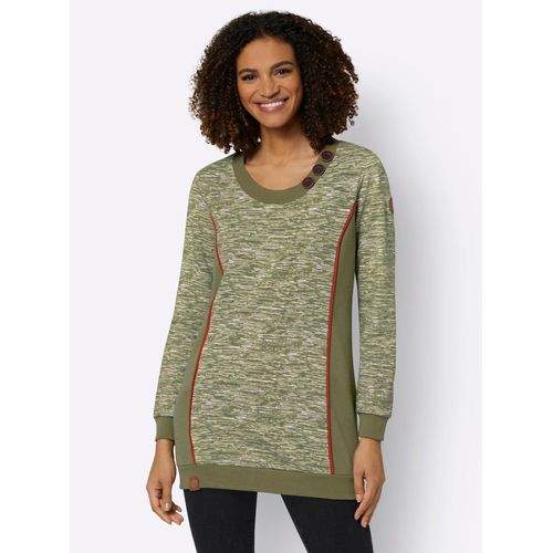 Sweatshirt CASUAL LOOKS Gr. 46, grün (olive-weiß-meliert) Damen Sweatshirts