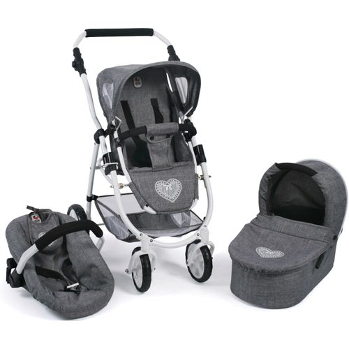 Kombi-Puppenwagen CHIC2000 "Emotion All In 3in1, Jeans Grey" Puppenwagen grau (jeans grau) Kinder inkl. Babywanne, Babyschale und Sportwagenaufsatz