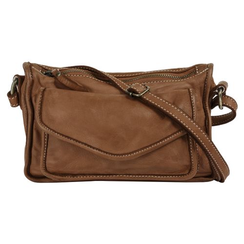 Umhängetasche CLUTY, Damen, Gr. B/H/T: 23cm x 16cm x 6cm onesize, braun (cognac), Leder, unifarben, leicht glänzend, Taschen, echt Leder, Made in Italy