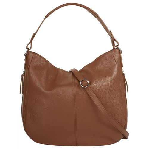 Shopper CLUTY, Damen, Gr. B/H/T: 34cm x 31cm x 9cm onesize, braun (cognac), Leder, unifarben, leicht glänzend, Taschen, echt Leder, Made in Italy