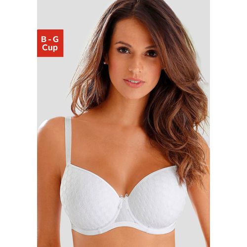 Schalen-BH LASCANA, Damen, Gr. 75, Cup B, weiß, Spitze, Obermaterial: 86% Polyamid, 14% Elasthan, klassisch, BHs, mit Spitze über nahtlosen Cups, auf Formbügel, Dessous