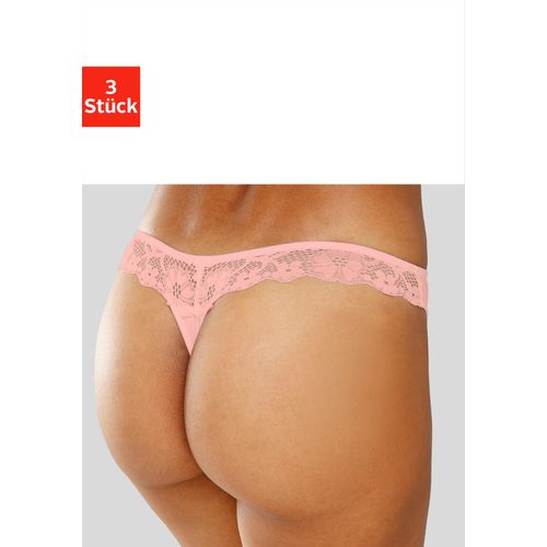String PETITE FLEUR, Damen, Gr. 40/42, bunt (pfirsich, mint, creme), Spitze, Microtouch, Obermaterial: 86% Polyester, 14% Elasthan, Unterhosen, hinten komplett aus zarter Jacquardspitze