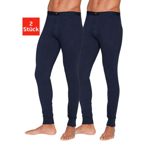Lange Unterhose H.I.S, Herren, Gr. XXXL, blau (navy), Jersey, Obermaterial: 95% Baumwolle, 5% Elasthan, unifarben, körpernah, Unterhosen, mit Bündchen am Bein