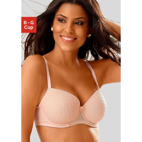 Schalen-BH LASCANA, Damen, Gr. 100, Cup D, beige (puder), Microtouch, Obermaterial: 86% Polyamid, 14% Elasthan, klassisch, BHs Schalen-BH Bügel-BH Spitzen-BH Spitzenwäsche Dirndl-BH, mit Bügel und graphischer Spitze, Dessous
