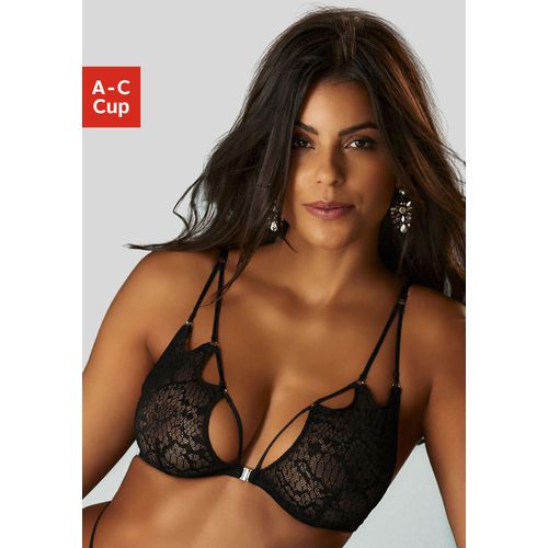 Bügel-BH JETTE, Damen, Gr. 85, Cup B, schwarz, Microtouch, Obermaterial: 88% Polyamid, 12% Elasthan, sexy, BHs, aus transparentem Netzmaterial mit Bänder-Look