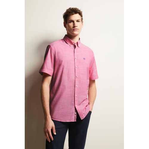 Kurzarmhemd BUGATTI, Herren, Gr. XXL, Normalgrößen, pink, 100% Baumwolle, casual, normal, Kurzarm, Hemden, mit Button-Down-Kragen