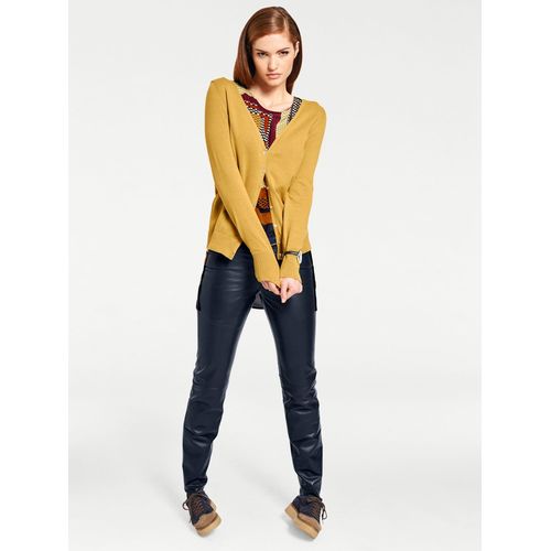 Strickjacke HEINE, Damen, Gr. 44, gelb (senfgelb), 100% Baumwolle, unifarben, Langarm, Strickjacken