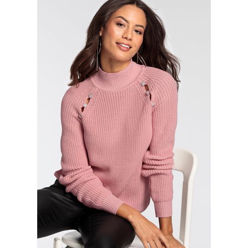 Stehkragenpullover MELROSE Gr. 36, rosa (rosa, melange) Damen Pullover mit Cut-Outs - NEUE KOLLEKTION