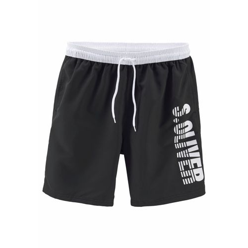 Badeshorts S.OLIVER, Herren, Gr. L (52), Lang, schwarz (schwarz (langgröße)), Microfaser, Polyester, Badehosen