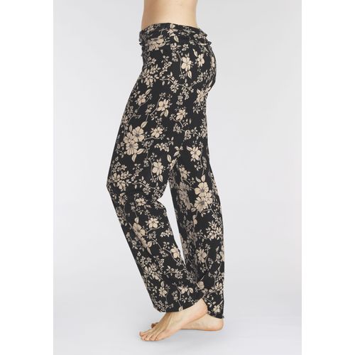 Haremshose BUFFALO Gr. 40/42, N-Gr, schwarz (schwarz mit blumen) Damen Hosen gerafftem Umschlagbund