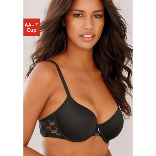 Schalen-BH LASCANA, Damen, Gr. 70, Cup AA, schwarz, Microtouch, Spitze, Obermaterial: 86% Polyamid (TACTEL), 14% Elasthan (LYCRA), feminin, BHs, mit Rücken aus blumiger, elastischer Spitze, Dessous